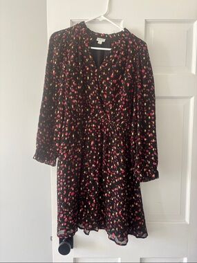J. Crew Black Mini Dress with Pink & Gold Floral Accents